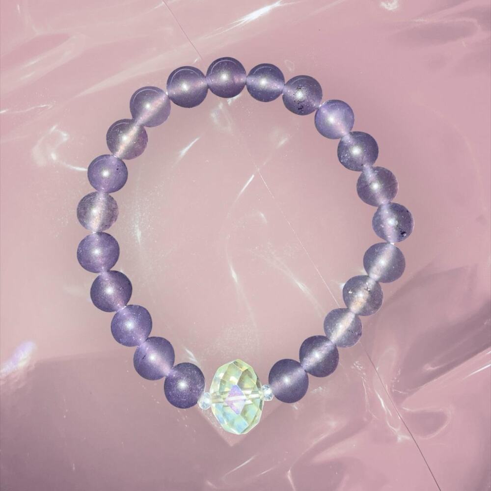 Y2K birthstone purple amethyst beaded elastic bracelet friendship lucky bracelet